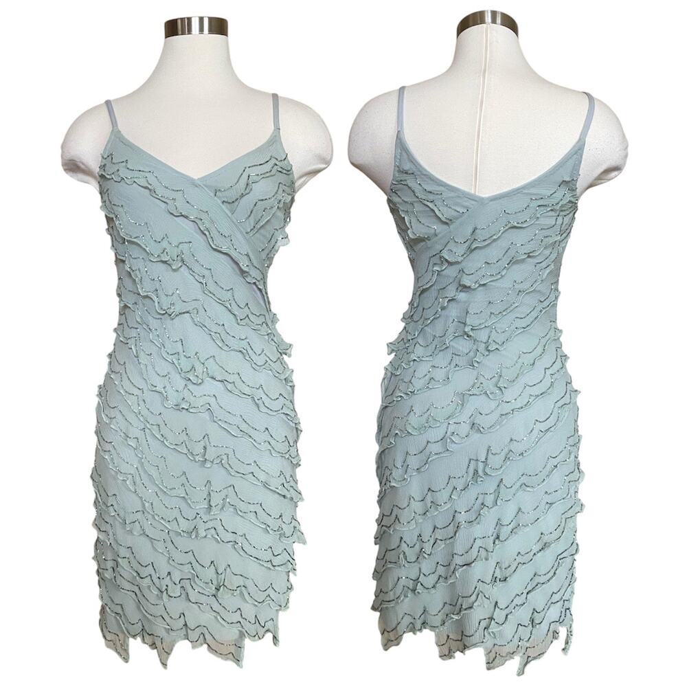 Papell Boutique Evening Sea Foam Green Beaded Mini Dress Cocktail Formal Vintage